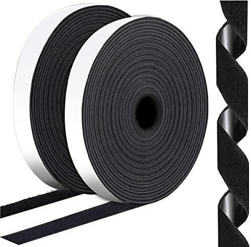 1 Inch x 42 Feet Black Hook Loop Strips with Adhesive Heavy Duty, Double Sided Hook Loop Rolls, Picture Hanging Strips, Bulk Sticky Straps Wall Hanging Strips
