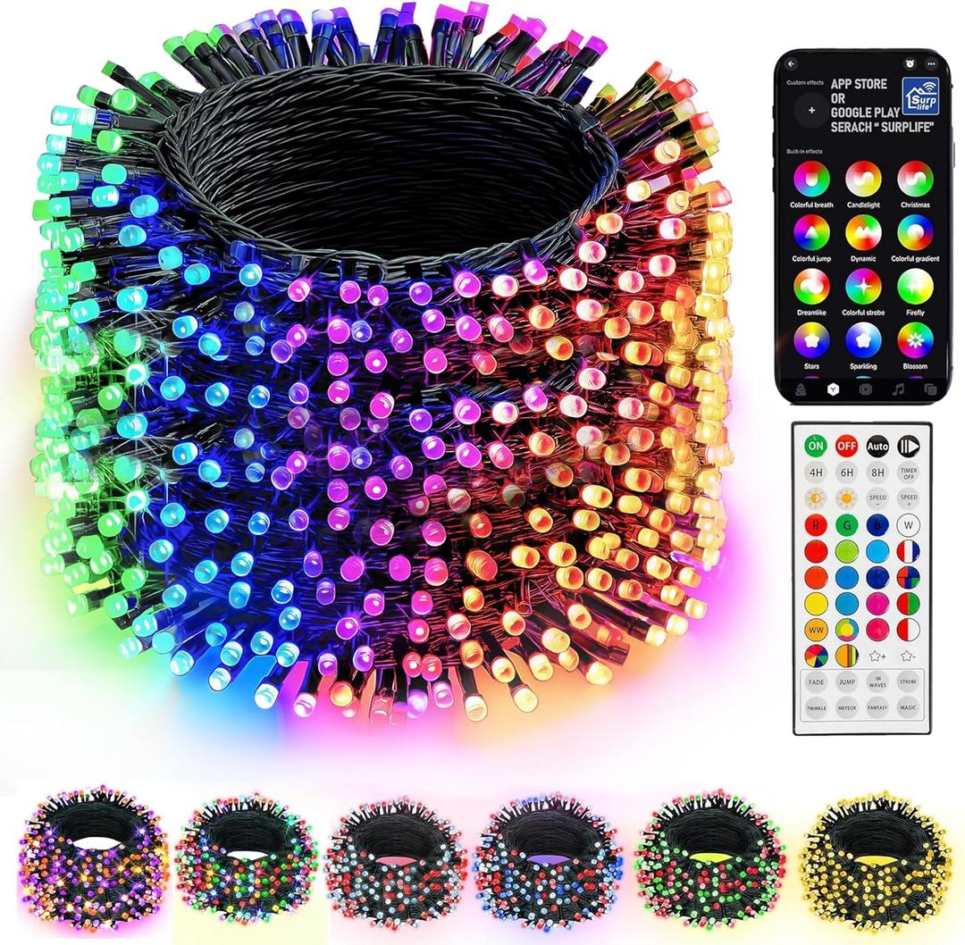 Dazzle Bright Smart Christmas String Lights, 164FT 500 LED RGB Color Changing String Lights with Remote & App Controlled, Halloween Decorations for Indoor Outdoor Holiday Xmas Tree Party Decor (RGB (Red, Green, Blue))