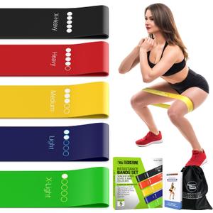 TechStone Resistance Bands Set for Men and Women, Pack of 5 Different Levels Elastic Band for Home Gym Long Exercise Workout  Great Fitness Equipment for Training, Yoga  Free Carrying Bag (Blue)