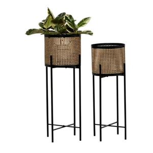 DecMode 11"W, 32"H Gold Metal Planter with Removable Stand (2 Count)