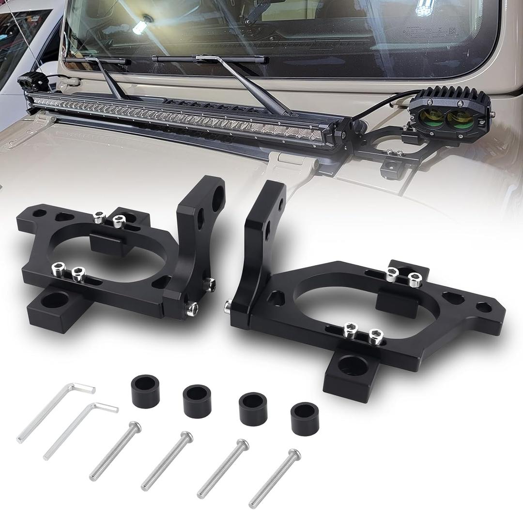 Globed for JL Hood Light Mount 42 inch LED Light Bar Mounting Bracket Pods Windshield Brackets Compatible with Jeep Wrangler JL Gladiator JT 2018 2019 2020 2021 2022 2023