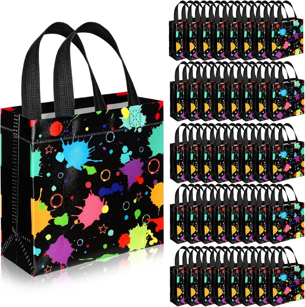 Sweetude 40 Pcs Glow in the Dark Gift Bags Glow Party Gift Treat Bag with Handles Non Woven Goodie Bags for Party