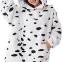 Kgromfy Unisex Animal Costume Novelty Oversized Pullovers Halloween Animal Cosplay Pajamas Warm Comfy Christmas Hoodie Outfit (Black Spots White)