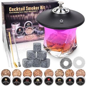 Electric Whiskey Smoker Kit, Old Fashioned Smoker Kit with 8 Wood Chip, Cocktail Smoker Kit with Whiskey Stone, Drink Smoker Gift Set for Birthday, Bourbon Whiskey for Men, Dad, Husband