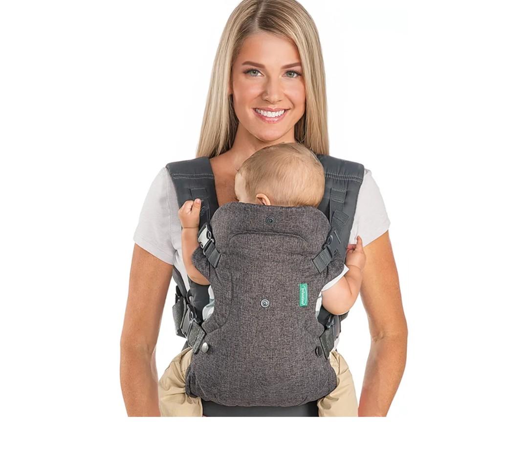 Infantino Flip 4-in-1 Convertible Baby Carrier, Adjustable, Ergonomic Babywearing, Registry Essential, Baby Carrier for Newborn to Toddler, Gray