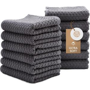 Wealuxe Super Absorbent Kitchen Towels 12 Pack - Premium 100% Cotton Kitchen Towels, 450GSM Thick Machine Washable Gray Dish Towels for Kitchen Drying, Cleaning, Dobby Weave, Unmatched Quality (15x26, Grey)