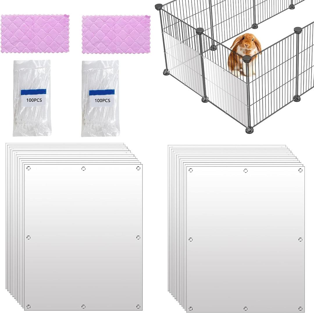 24 Pcs Pet Cage Liner Guard Protection 10 × 8'' Plastic Urine Baffles for Rabbit Cage Guinea Pig Side Lining Shield Covers Prevent Scatter for Bunny Chinchilla Hedgehog Cat Hamster Small Animals