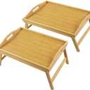 WKWKER Bamboo Bed Tray Table with Folding Legs Set of 2 Foldable Breakfast Tray Portable Serving Table Laptop Snack Drawing Breakfast Trays for Bed (Set of 2)