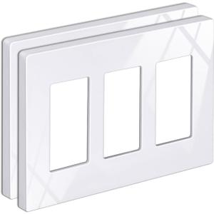 BESTTEN 2 Pack 3-Gang Screwless Decorator Wall Plate, Decorative Outlet Cover, Decor Switch Plate, USWP6 Snow White Series, H4.69 x W6.54, Polycabonate Thermoplastic (Standard Size Gloss Snow White)