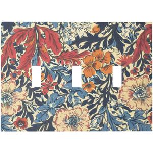 William Morris Floral 3-Gang Toggle Light Switch Cover Abstract Retro Mid Century Boho Flowers Plant Jumbo Triple Decorative Switch Wall Plate for Kitchen, Hallway & Multi-Device Homes,Triple Toggle, William Morris Flowers