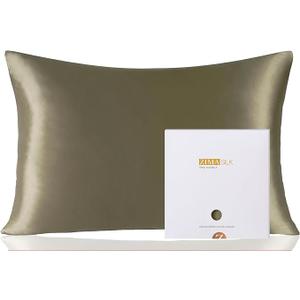 ZIMASILK 100% Pure Mulberry Silk Pillowcase for Hair and Skin Health,Soft and Smooth,Both Sides Premium Grade 6A Silk,600 Thread Count,with Hidden Zipper,1pc(Standard 20''x26'',Olive Gray)