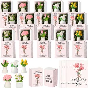 36 Sets Thank You Gifts for Women Bulk Mini Tiny Flowers with Flowerpot Vase Box Motivational Office Desk Decor Employee Appreciation Gifts for Social Worker Teacher Office Staff Team