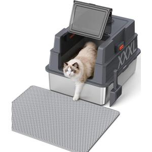 XXXL Stainless Steel Litter Box with Lid,28" L x 20.5" W x 16.5" H Extra Large Cat Litter Box Enclosure for Large and Multi-Cats Families,Non-Sticky, Anti-Leakage, Easy to Clean(Dark Blue)