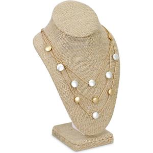 Ikee Design Linen Necklace Chain Jewelry Bust Display Holder Stand, Necklaces Display Mannequin, Jewelry Bust Stand, 6 3/8 W x 4 1/2 D x 10H in
