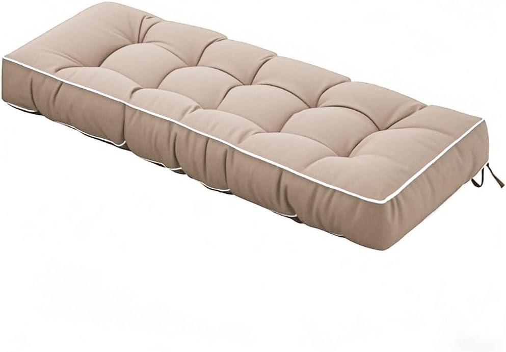 Outdoor Bench Cushion with Ties,41 inch Water-Resistant Thick Tufted Loveseat Seat Cushion for Patio Furniture (Khaki)