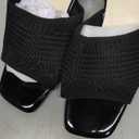 Shoe'N Tale Knit Heeled Sandals For Women Square Open Toe Heeled Mules Chunky Block Low Heel Slip On Slides(6, Black)