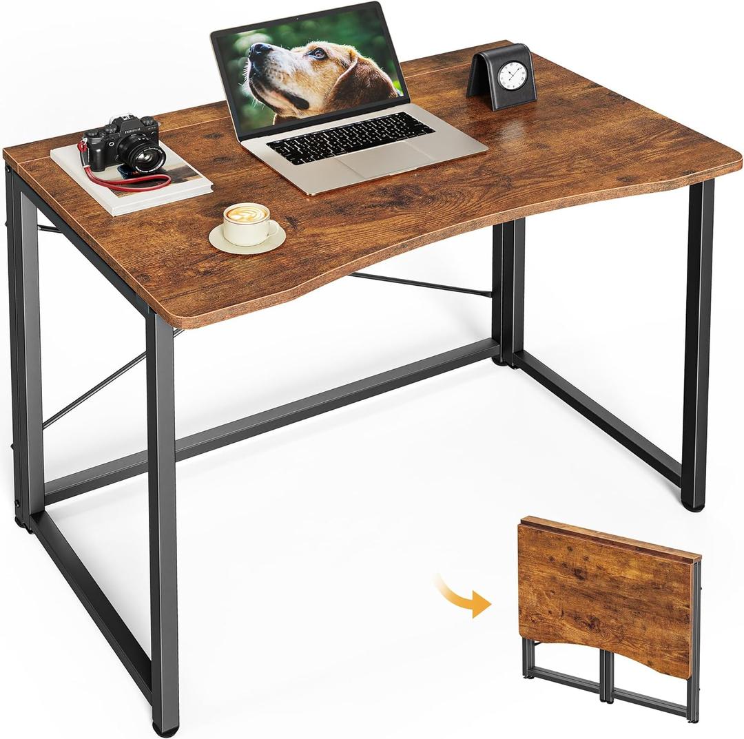 Huuger Folding Desk for Small Spaces, 31.5 Inch Foldable Computer Table, for Home Office, Study, Bedroom, Dorm, Space Saving, Small Writing Work Office Computer Desk, Rustic Brown, 1CD058Z