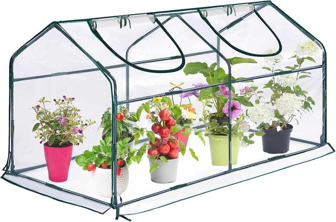 Mini Greenhouse for Outdoor,Portable Small Tunnel Greenhouses for Outdoors with Roll up Zipper Door for Gardening Plant,UV Waterproof Cover with 8 Ground Stakes (Clear, 71" x 36" x 36")