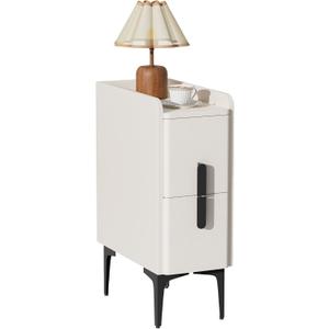 VICITON Narrow Nightstand with 2 Drawers, Narrow Side Table Leather Surface, Slim Bedside Table for Bedrooms, Dormitories, Living Rooms (Cream White, 15.7" D x 7.8" W x 22.4" H)