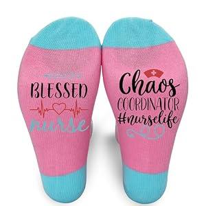 3 x FQPJA Nurse Socks For Women, Blessed Nurse Socks Gifts For Nurse's Day Nurse's Week, Female Nurses Appreciation Christmas Thanksgiving Birthday Gifts For Cna Rn, Funny Nursing Sock -A21