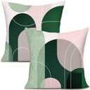 Pink and Green Circle Throw Pillow Covers Decorative for Couch Sofa Bed Living Room Bedroom 18x18 inches Set of 2
