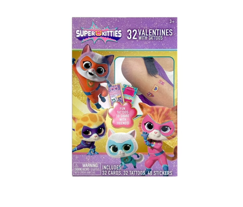 Disney Jr. Super Kitties 32 Valentines with Tattoos