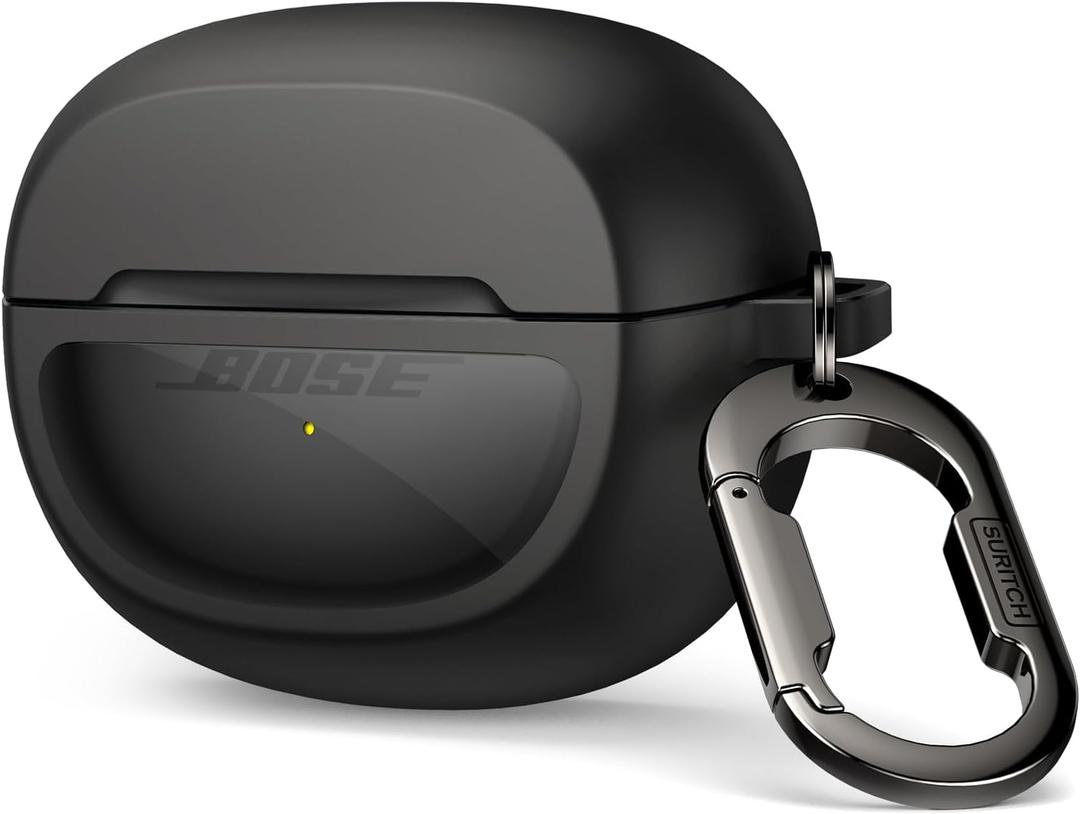 SURITCH Case Cover for Bose Ultra Open Earbuds(2024), Shockproof Protective Cover for Bose Ultra Open Wireless Ear Earbuds Charging Case Accessories with Carabiner, Black