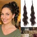 IOVOIMMSL 2 Piece Braid Wig Hair Piece Wavy Curly Scrunchies Synthetic Chignon Ponytail Hair Extensions Thick Updo Hairpieces for Women (Dark Chestnut Brown)