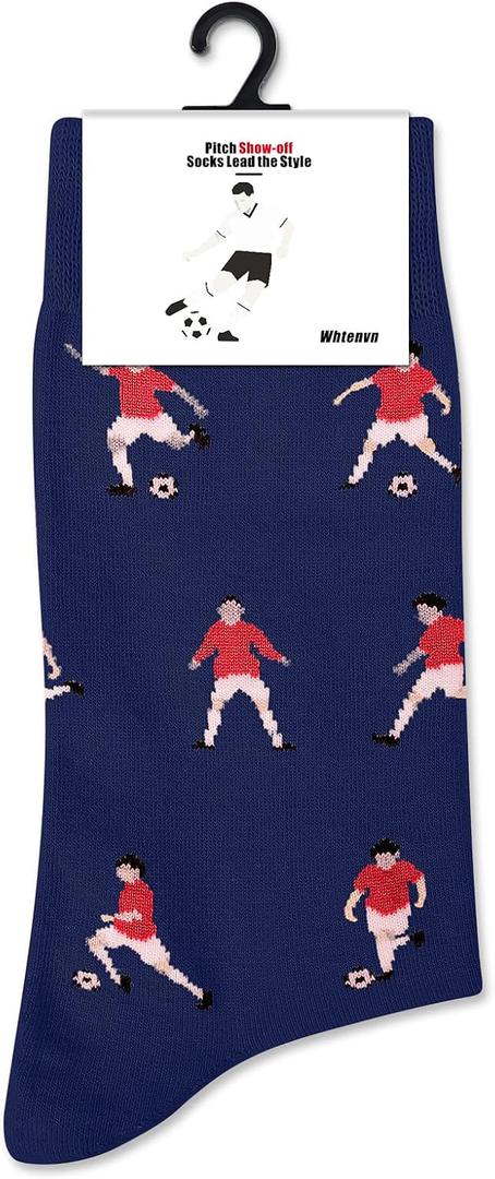 Men's Fun Football Print Mid-Calf Socks, Breathable Cotton, for Teens & Adults, Ideal Football Fan Gift, One Size