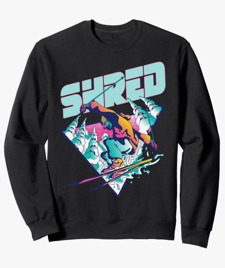 Shred Shirt Vintage Freestyle Ski 80s Costume Retro Skiing Sweatshirt, Size: Small