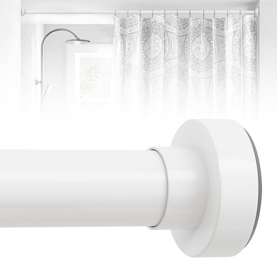 White Shower Curtain Rod 33 to 58Inch:Spring Tension Shower Rods for Bathroom Kitchen Doorway,1Inch Modern Heavy Duty Adjustable Tension Shower Curtain Rod No Drilling No-Slip Easy Install,White