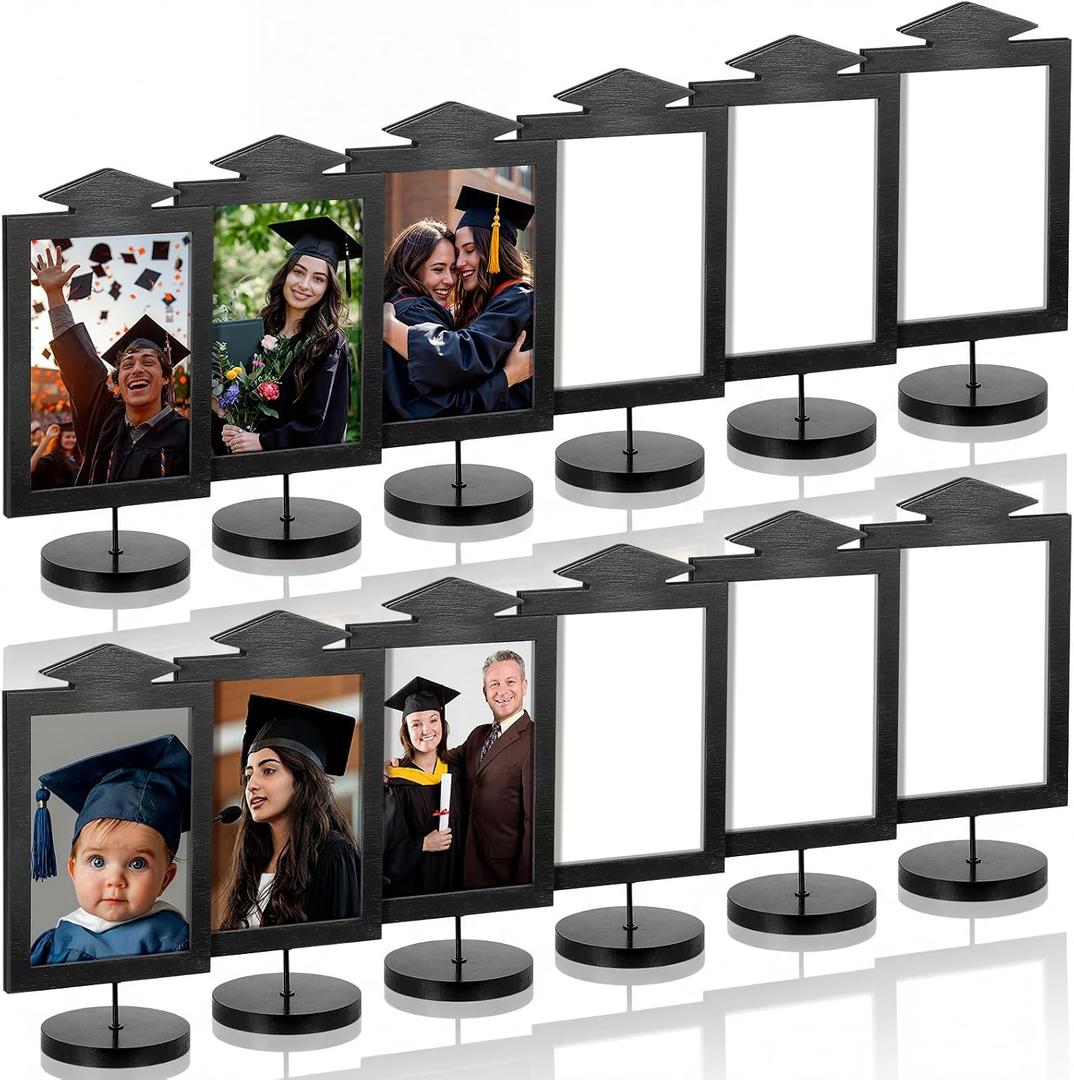 Novabright 6 Pcs Graduation Double Sided Standing Picture Frames 5 x 7 Photo Frame with Grad Cap Standing Pedestal Graduation Picture Centerpieces for Table Each Holds 2 Photos for Class of 2026 Party, 7.87 x 5.12 inches