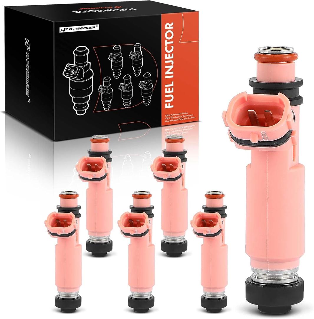 A-Premium Set of 6 Fuel Injectors Compatible with Lexus ES300 2002-2003, ES330 2004-2006, RX330 2004-2006, RX400h & Toyota Camry 2002-2006, Highlander 2004-2007, Sienna 2004-2006, Solara 2004-2008 