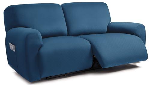 ULTICOR Squared Jacquard Design Extra Wide 75" - 100", Reclining 2 Seater Sofa, Extra Wide 6-Piece Reclining LoveSeat Slipcover, Reclining Sofa Covers, Thick, Soft, Washable (Navy)