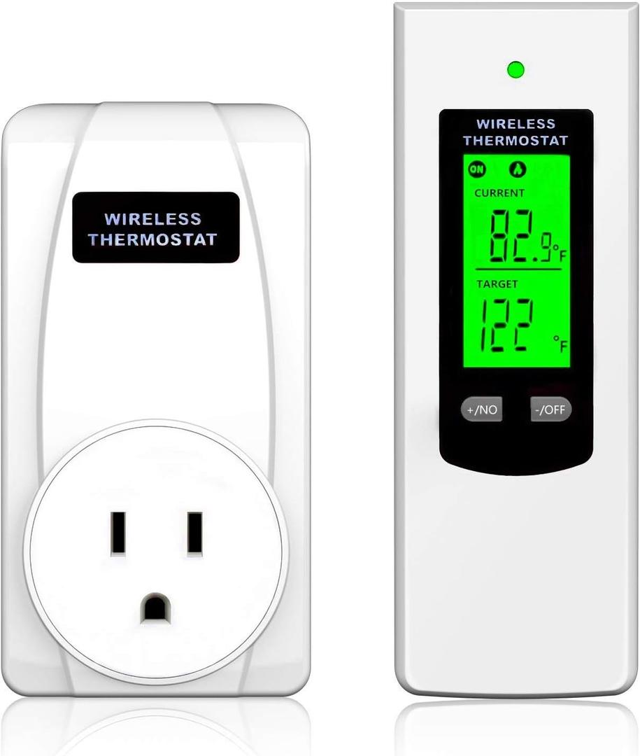 Programmable Wireless Plug in Thermostat Outlet, Electric Thermostat Controlled Outlet with Built-in Temperature Sensor Remote Control (White)