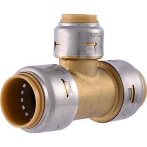 SharkBite Max 3/4 Inch x 3/4 Inch x 1/2 Inch Reducing Tee, Push To Connect Brass Plumbing Fitting, PEX Pipe, Copper, CPVC, PE-RT, HDPE, UR412A (3/4 in. x 3/4 in. x 1/2 in.)