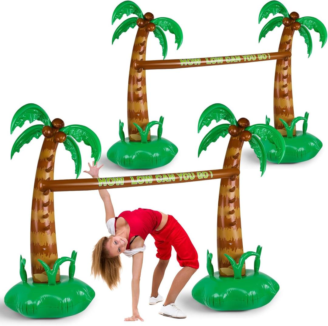 Fovths 2 Pack 75 Inch Hawaiian Inflatable Limbo Party Game Set Palm Tree Limbo Outdoor Game Set Tropical Theme Fun for Summer Indoor Outdoor Beach Pool Birthday Party Game Activities