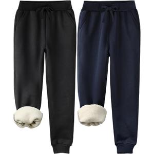 2 Pack Fleece Lined Sweatpants Women, Sherpa Lined Joggers Women Pants with Pockets Winter Warm Athletic Sweatpants (Small, Black, Navy Blue)