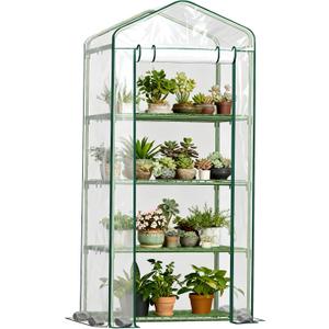 Mini Greenhouse for Outdoor Indoor, 4 Tier Shelves Small Green House for Winter, Portable Greenhouses with PE-Coated Metal Frame Heavy Duty PVC Cover, Plant Rack Stand House 2.3x1.6x5.2ft, Large