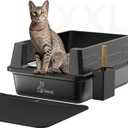 HAUS OF WHISKERS - XXL Stainless Steel Metal Litter Box for Big Cats – Extra Large with High Walls 28" L × 20" W × 12" H - with Mat, Scooper & Waste Bags - Easy Cleaning - Anti-Leakage - Odorless