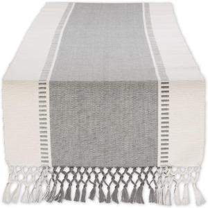 DII Dobby Stripe Woven Table Runner, 13x108 (13x113.5, Fringe Included), Cool Gray