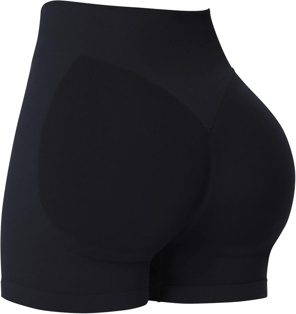 Sunzel Women's Seamless Scrunch Butt Biker Shorts High Waisted Booty Lifting Workout Yoga Gym Shorts with Tummy Control (Black, XL)