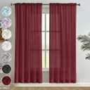 Melodieux 2 Panels Chiffon Sheer Curtains Rod Pocket Soft Silky Texture Sheer Window Panels Light Filtering Sheer Drapes for Living, Dining, Bedroom Décor - 52" W x 96" L,Burgundy