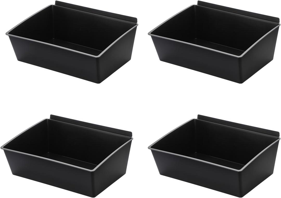 Sumnacon Slatwall Bins 4 Pcs Large Slatwall Organizer for Garage Plastic Slatwall Storage Bins for Storing Garage Accessories Multiple Stackable Slat Wall Tool Organizer for Workshops,Shopping Malls (Black)