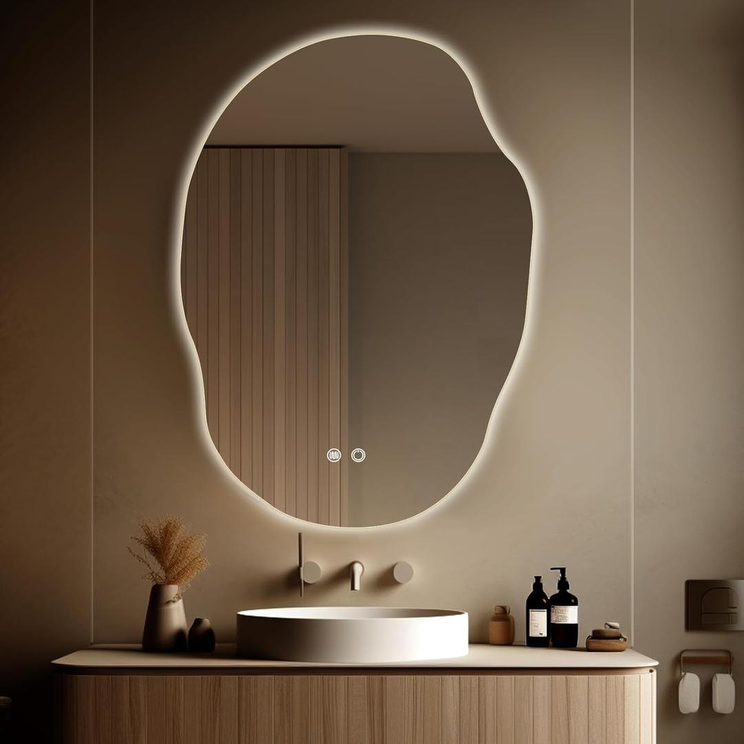 WallBeyond LED Bathroom Mirror with Lights, 25 x 35 Inch Led Bathroom Vanity Mirror for Wall, Anti Fog Mirror for Bathroom, 3 Colors and Dimmable Light, Horizontal/Vertical (Clear-irregular)
