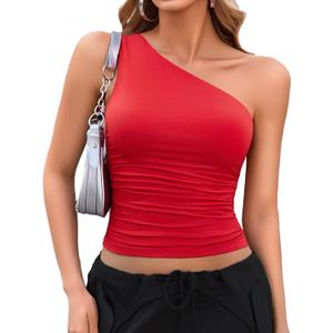 Avidlove Womens One Shoulder Top Summer Going Out Crop Tank Tops Y2K Tops Fashion Cami Outfit Cute Tops (Red)