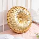 1 Pcs Round Throw Pillows Decorative Polyester Pleated Throw Pillows 15'' Diameter Accent Pumpkin Boho Chair Cushion for Couch Sofa Home Decoration (Gold)