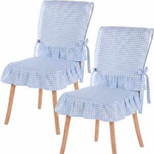 Irenare 2 Sets 17.7'' Gingham Ruffle Chair Cushions Cover and Back Cover