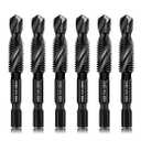 Drill & Tap Bits Set of 6pcs - 6 SAE Sizes: 6-32NC to 1/4-20NC, 6 Metric Sizes: M3 to M10 and a Quick-Change Adapter – Combine Drilling Tapping Threading Countersinking Functions in One Bit, Black