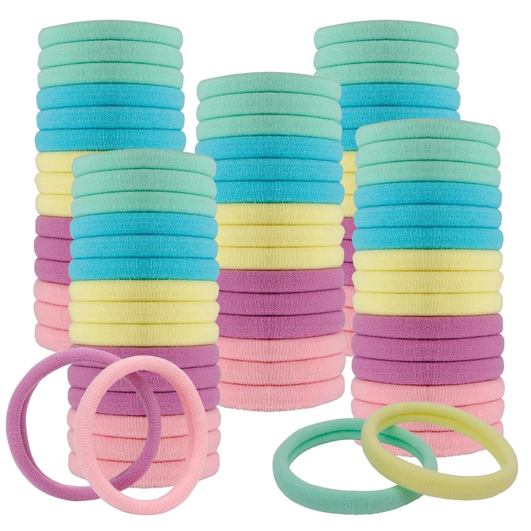 100Pcs Soft Cotton Seamless Hair Bands, Large Ponytail Holders for Thick and Thin Hair, Elastic Hair Accessories for Women, Men, and Girls